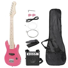30" Kids Child with 5 Watt Amp Gig Bag Case Electric Guitar 6 String Pink 