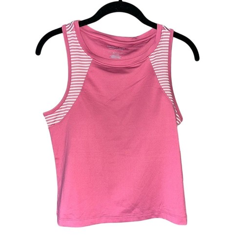 Pink Athletic Tank with Striped Accents Workout Yoga Sports Activewear A63