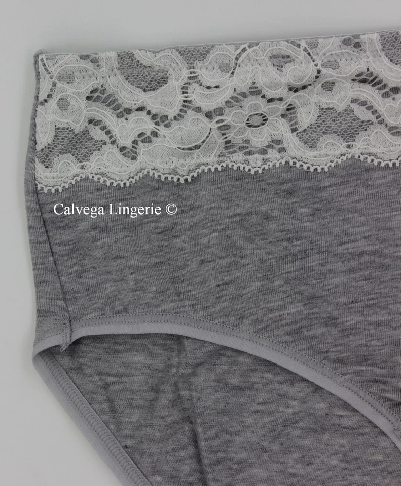Nuevo con etiquetas Le Mystere 9020 "Cotton Touch" algodón con encaje tiro alto braguita, gris Foto 2 de 4