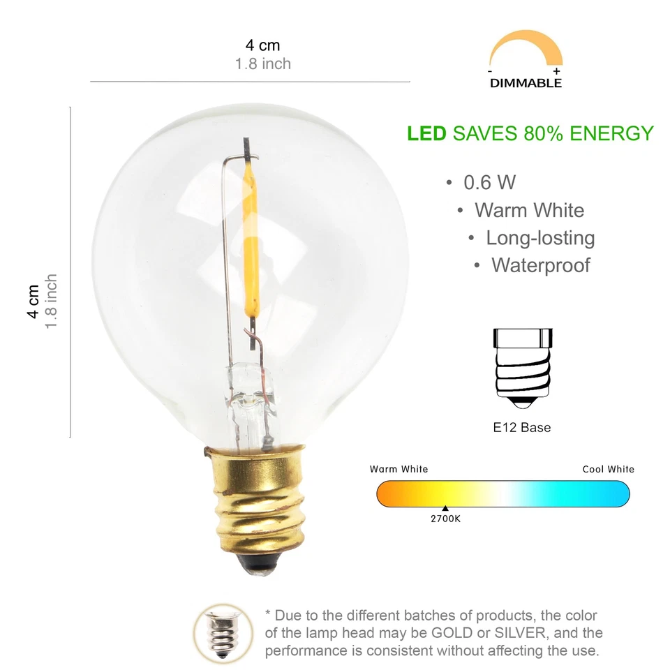 25 PCS G40 Globe LED Replacement Bulbs 0.6W 220V~110V Warm White 2700K LED Lamp - Image 3 of 4
