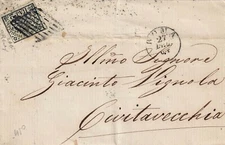 9927-PONTIFICAL STATE, BAJ 2 (Sass.3Ab), FROM ROME TO CIVITAVECCHIA, 1864