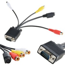 USA VGA SVGA to S-Video 3 RCA AV Out Cable Adapter Converter Computer Laptop
