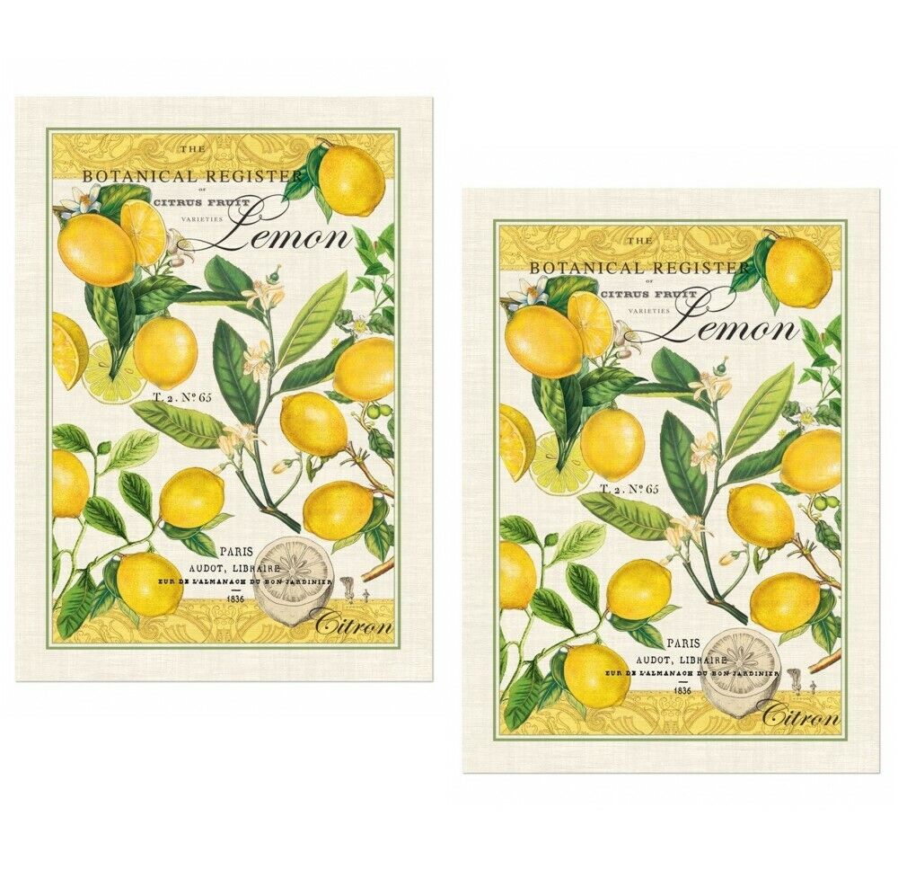 Set / 2 Michel Design Works Cotton Kitchen Towels Lemon Basil - New