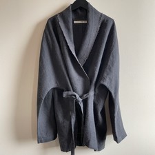Evam Eva Hemp Alpaca Wool Linen Wrap Shawl Jacket With Belt Grey