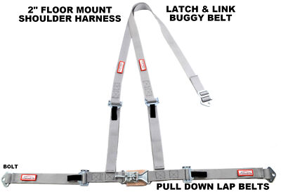2'' LATCH & LINK Y FLOOR MOUNT HARNESS. 3 POINT BUGGY BELT GRAY