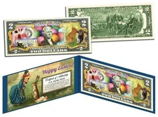 HAPPY EASTER * Easter Eggs & Easter Bunny * $2 Bill U.S. Legal Tender with Folio