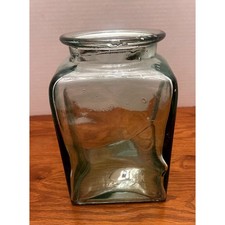 Vintage Green Glass Apothecary Jar 9" Square Wavy Storage Canister Rustic Farm