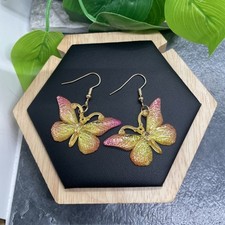 2  Gold-tone Butterfly Acrylic Earring Set Drop Dangle New Free Ship B6262