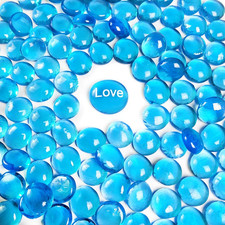 5 LB Sea Blue Glass Gems Flat Marbles with 1 Pc Large Inspirational Beads,Vase F