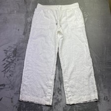 Athleta Retreat Linen High Rise Wide Leg Pant White Elastic Waist Drawstring 16