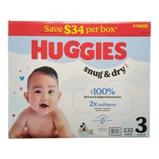 Huggies Snug & Dry Baby Diapers, Size 3 (16-28lbs), 232ct 0.26 per diaper