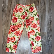 Talbots Petites Vintage Floral Print 100 Silk Slim Ankle Pants Size 8