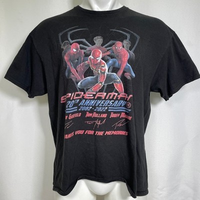 Spider-Man 20th Anniversary Maguire Garfield Holland Black T-Shirt Men's XL