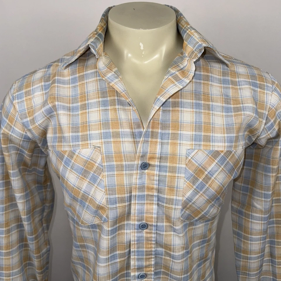 Camisa Montgomery Ward Botón De Colección Años 70 Rockabilly Aturdida Confusa Cuadros Para Hombres Mediana Foto 3 de 4