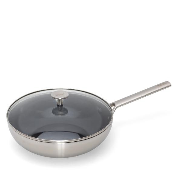 Edelstahl Wokpfanne 28 cm antihaftbeschichtet mit Glasdeckel 13.43