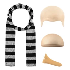 4Pcs Adult Costume Set Scarf Fake Nose Bald Cap Wig Cosplay Grup Halloween Party