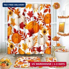 ArtSocket Bathroom Sets with Shower Curtain and Rugs, 4 Pcs, Pumpkin Maple  Fal