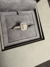 Vera Wang LOVE 18ct White Gold Emerald-Cut Diamond Halo Pavé Ring size Q