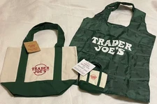 Trader Joe's Green Set: Mini Canvas Tote + Micro Tote & Grocery Bag - 3 pcs