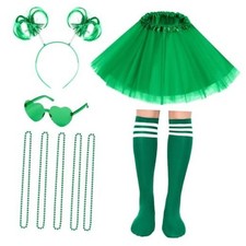 Tutu Costume Accessories Set, Tutu Skirt Headband Glasses Necklaces Large Green