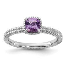 925 Sterling Silver Stackable Expressions Amethyst Ring Size 8