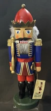 Christian Ulbricht German Made Nutcracker King Hand Painted Blue Red Uniform 15”