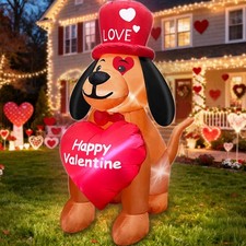 4 Ft Valentine's Day Inflatables Outdoor Decoration Blow Up Dog Holds Happy Vale