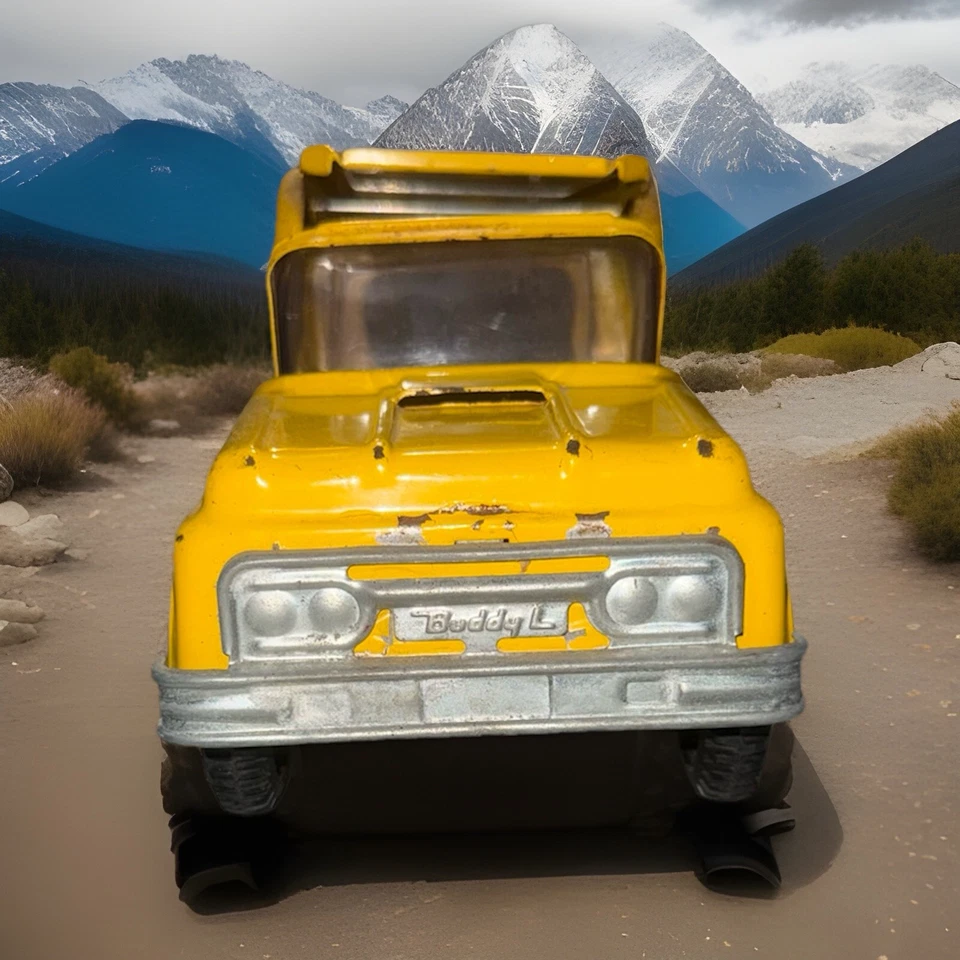 Vintage Buddy L, Hertz Rent A Car Semi Truck-Trailer, Load Ramp, Yellow 26” - Image 2 of 4