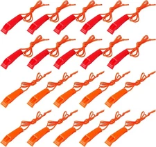 40 Pcs Emergency Safety Whistle Plastic Whistles Set with Lanyard,Red and Orange