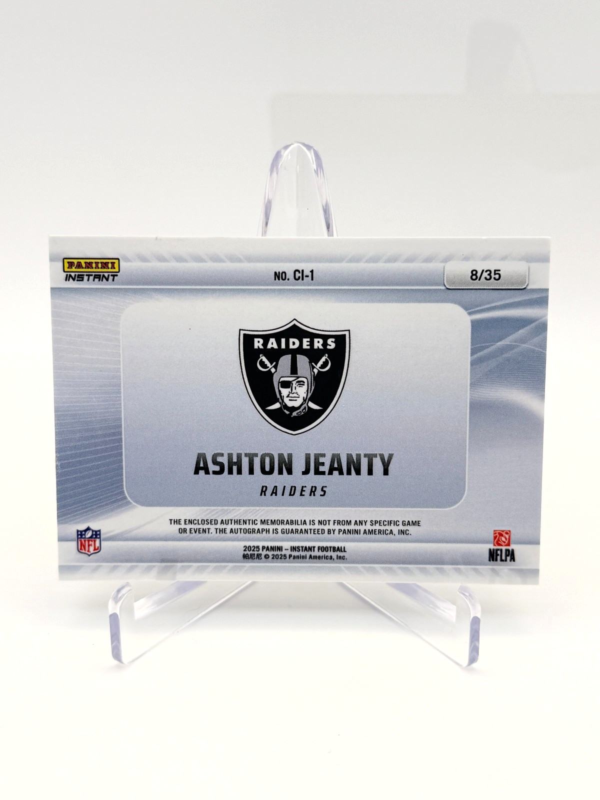 2025 Panini Instant Ashton Jeanty Clearly Instant RC Auto Patch RPA /35 #CI-1 view 2