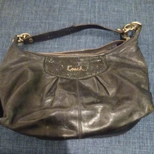 Coach Ashley Black Leather Python Trim Purse Shoulder Hobo Handbag F19761