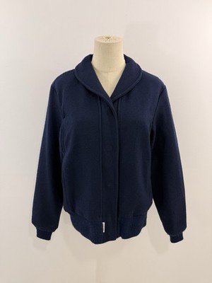 VTG 80s Womens L Wool Bomber Jacket Navy Shawl Collar Trailwise Berkeley Snap Up