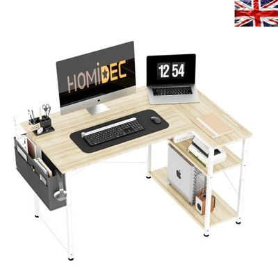 Eleganter Schreibtisch in Weißeiche L-Form mit verstellbaren Ablagen - Home Office Essential