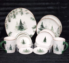 12pc Winter Trees White Dinner Salad App Mini Plates Bowls Mugs Ceramic Hob Lob