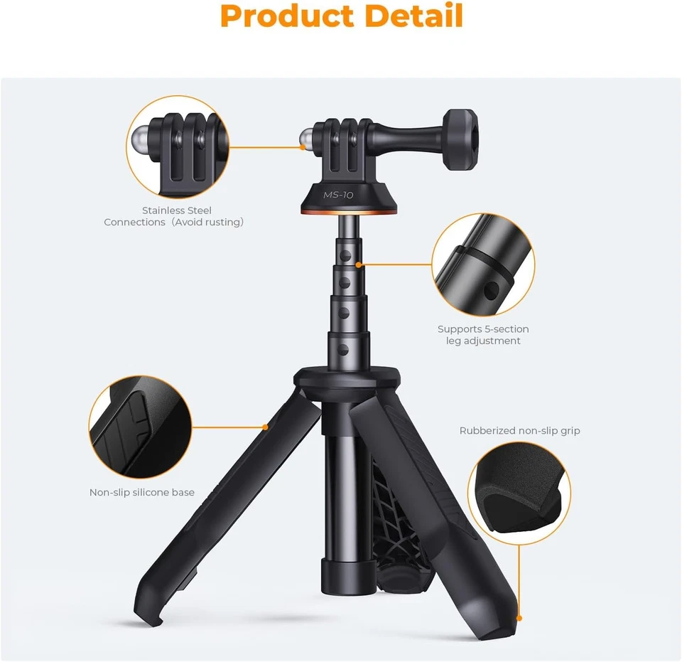 Concept 13.2" Selfie Stick Tripod Vlog Handle Grip for GoPro & DJI Osmo (Black) - Image 3 of 4