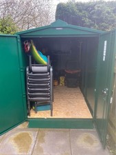 Asgard Motorbike Garage 9x5 green heavy duty storage box delivery available.