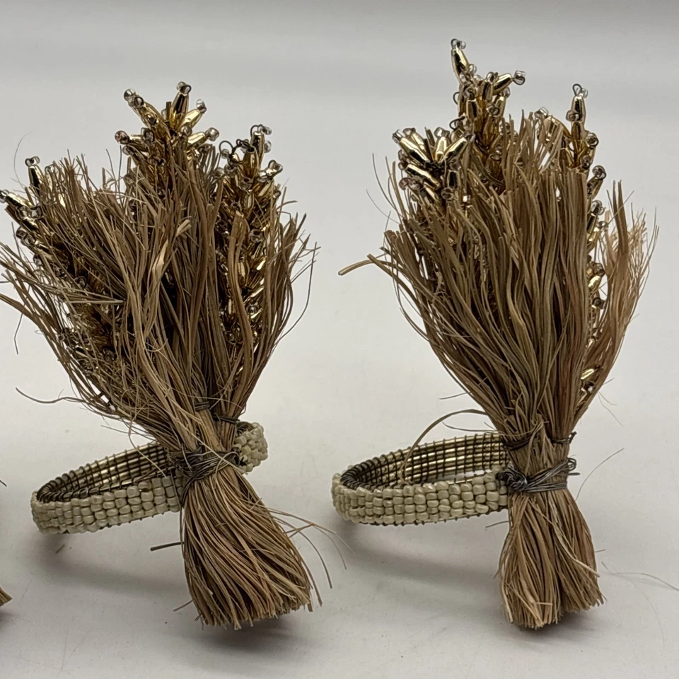 Juego de 4 anillos de servilleta de trigo Cynthia Rowley cosecha de acción de gracias otoño otoño Foto 3 de 4