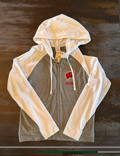 PINK Wisconsin Badgers Gray/White Full Zip Hooded Hoodie Sweatshirt - Zip-Up MED