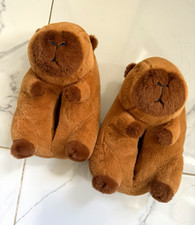 Women  s Brown Bear Faux Fur Slip-On Slippers Non-Slip Closed Toe Flat