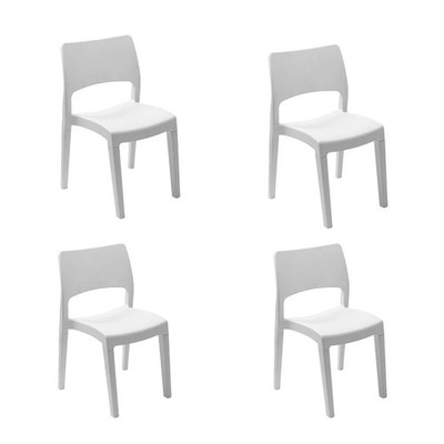 Moderne weiße Kunststoff Gartenstühle wetterfest Outdoor Terrasse Sitzgruppe 4er Set