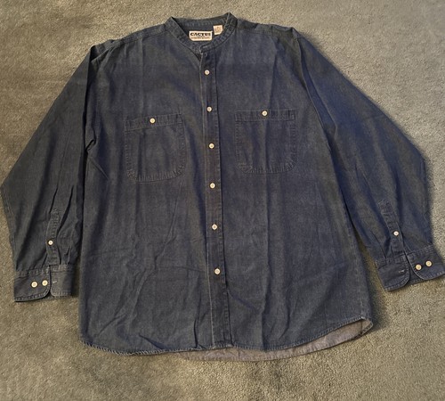 Vintage Cactus Clothing Men’s Denim Blue Jean Shirt Band Collar Size XL - 第 1/10 張圖片