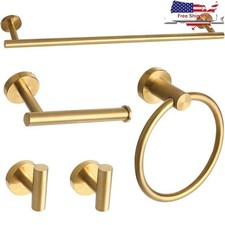 5 Piece Bathroom Hardware Set Towel Bar Ring Hooks Toilet Paper Holder New