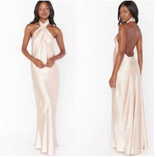 Show Me Your Mumu Jasmine Halter Maxi Dress Champagne Luxe Bridesmaid Satin XXL