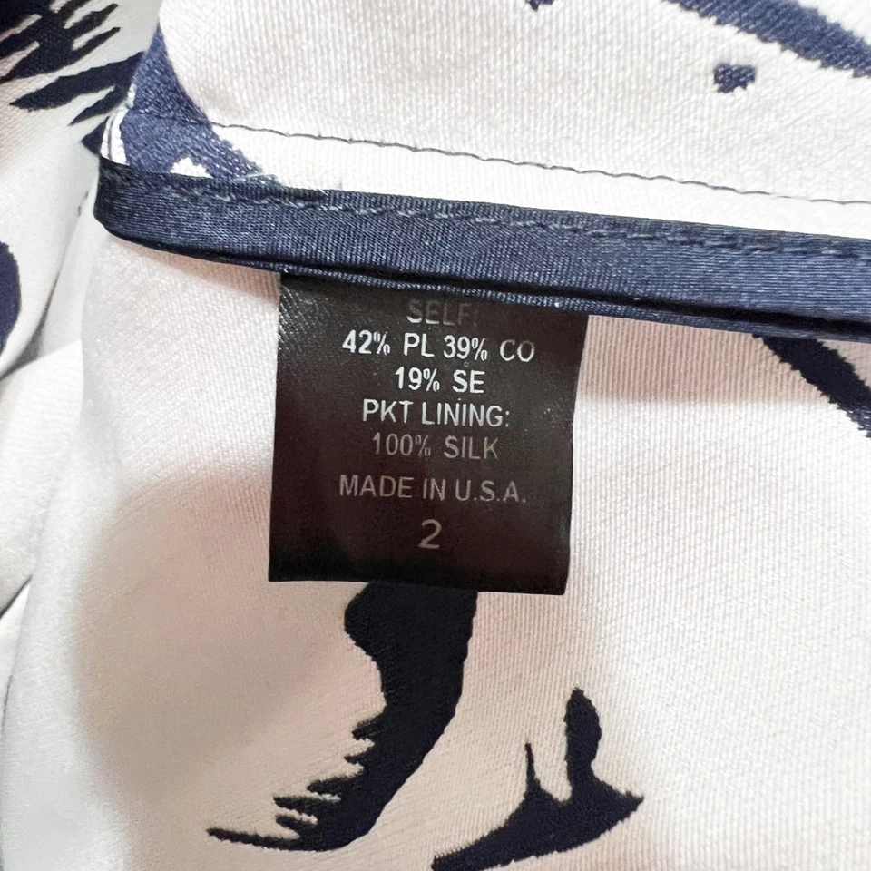 NUEVO Vestido Adam Lippes Forrado de Seda Floral Estampado de Plumas Estampado Azul Marino Blanco Foto 3 de 4