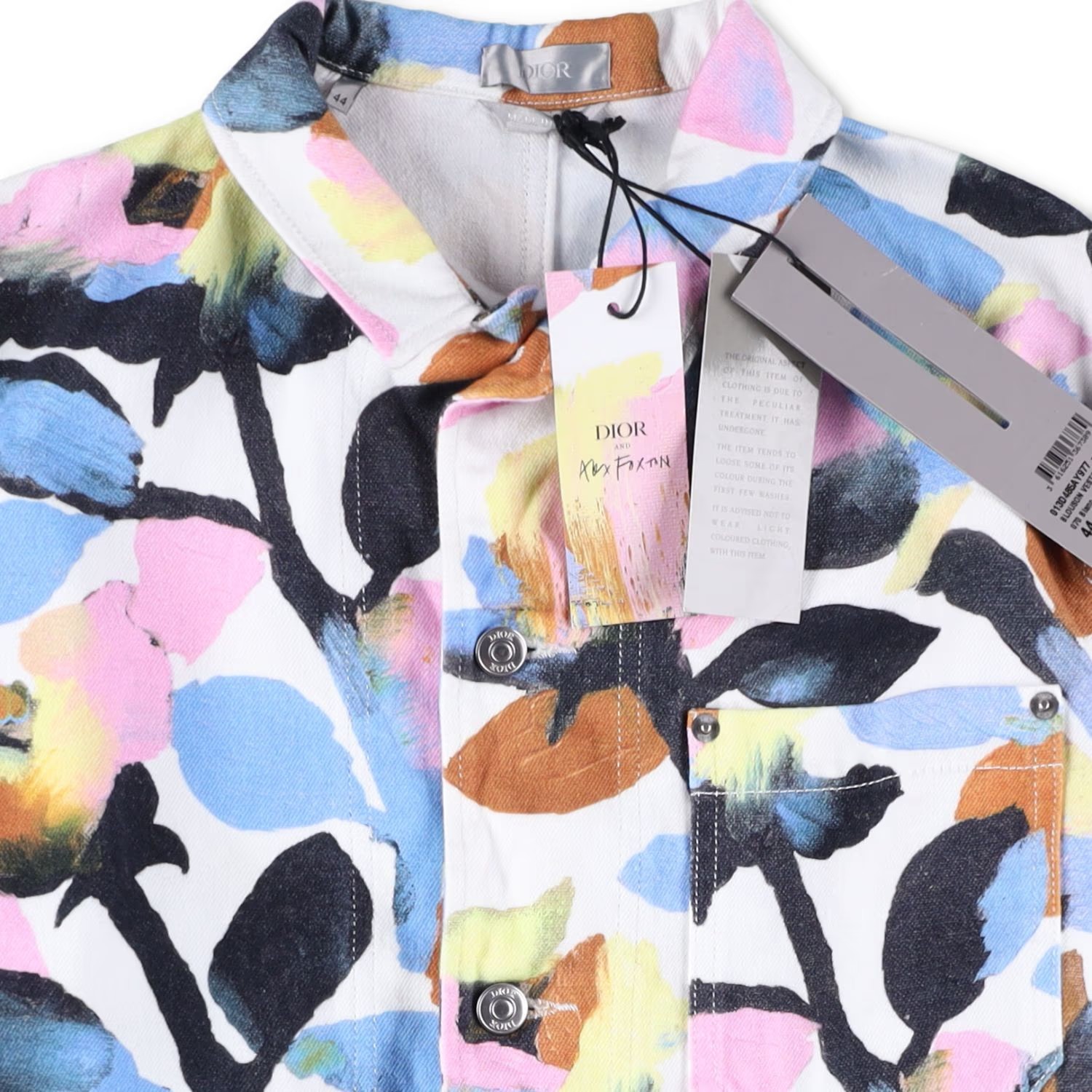 DIOR HOMME Mens Floral Denim Jacket Buttoned Collared Multicoloured 44 RRP 1300 image 7