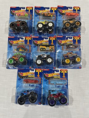 #ad Hot Wheels Lot Of 8 Complete 2024 Monster Truck With Crushable Cars Bonus Cars $60.00
