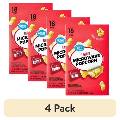 Extra Butter Flavored Microwave Popcorn Packs - 4 Pack (2.55 oz), 18 Count Total