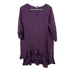 Match Point USA 100% Linen Tunic Top Small Purple Lagenlook Hi Low Peplum Boho