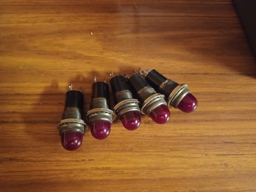 Lot Of Five (5) Vintage Dialco LH62BR5 Red Pilot Indicator Lamps Glass Lenses