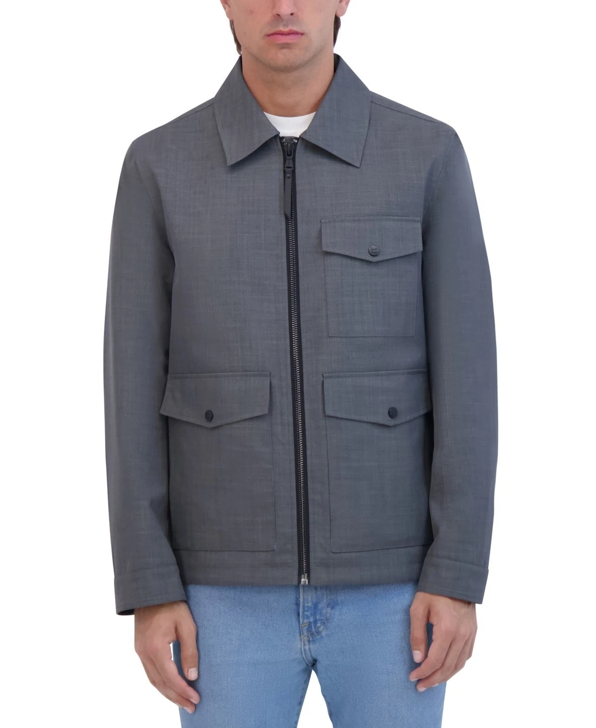 Robert Graham Lightweight Textured Poly Utility Jacket Men's L Gray Full Zip image 1